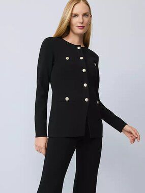 ANN TAYLOR Crew Neck Cardigan Gold Button in Black Size L